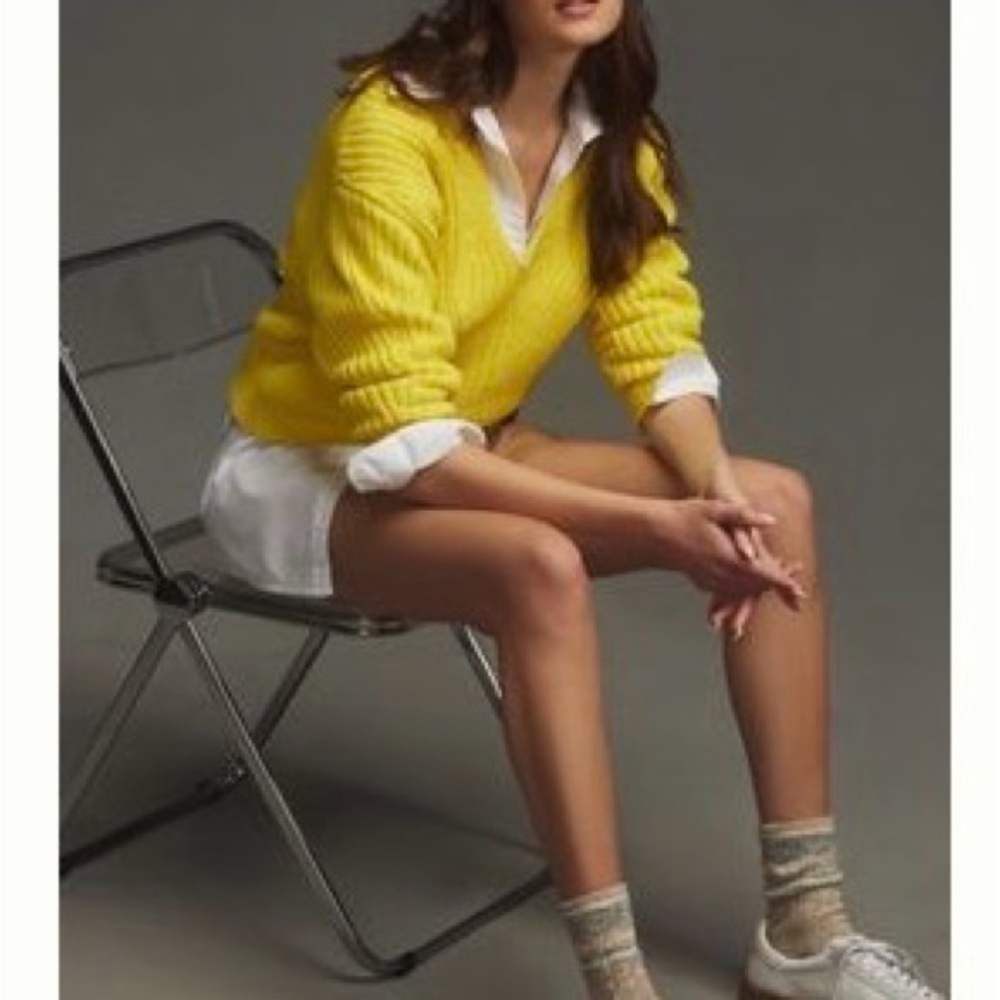 Anthropologie Bright Yellow V-Neck Sweater